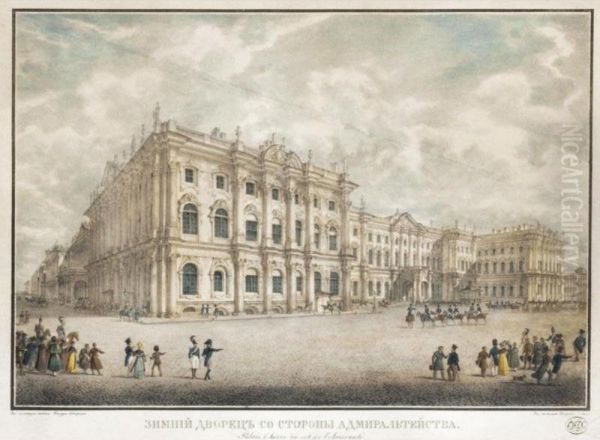 Two Coloured Lithographs Depicting The Winter Palace And Sadovaya Street In St. Petersburgh After Drawings By Sabat And Shiflyar - view 1