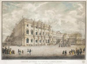 Two Coloured Lithographs Depicting The Winter Palace And Sadovaya Street In St. Petersburgh After Drawings By Sabat And Shiflyar by Karl Petrovich Beggrov