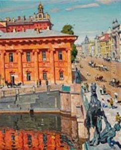 View From St. Petersburg At The Anichkov Palace With The Nevski Prospect by Arnold Borisovich Lakhovsky