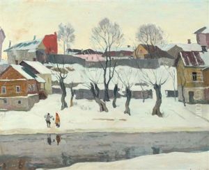 Village Scene In Snow by Arnold Borisovich Lakhovsky