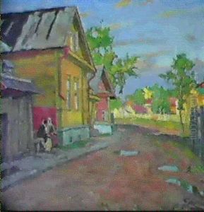 Gadeparti Med Figurer 'efter Regnen' by Arnold Borisovich Lakhovsky