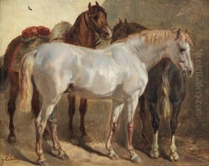 Trois Chevaux A L'ecurie by Francois-Hippolyte Lalaisse