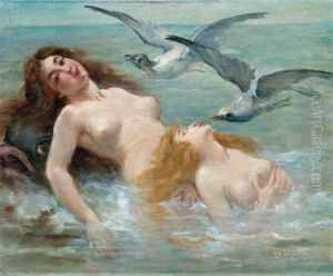 Mit Einem Delphin Und Moven Badende Najaden