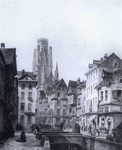 A View Of Mons, Belgium by Henry Lallemand