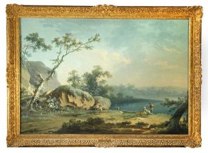 A Pastoral Landscape Near A Lake With Figures Picnicking And Fishing