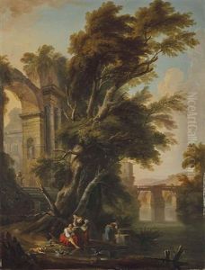 Caprice Architectural Avec Trois Femmes Au Premier Plan by Jean Baptiste Lallemand