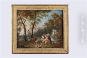 Groupe De Personnages Dans Un Parc by Jean Baptiste Lallemand
