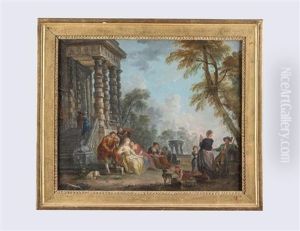 Groupe De Personnages Pres D'un Palais by Jean Baptiste Lallemand
