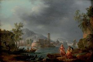 Vue D'un Village Sur La Mer Avec Des Pecheurs by Jean Baptiste Lallemand