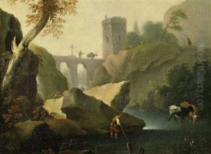 Flusslandschaft Mit Zwei Anglern (+ Flusslandschaft Mit Wasserfall; 2 Works)