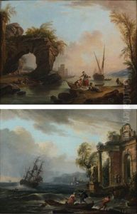 Scenes De Port Mediterraneen (2 Works) by Jean Baptiste Lallemand