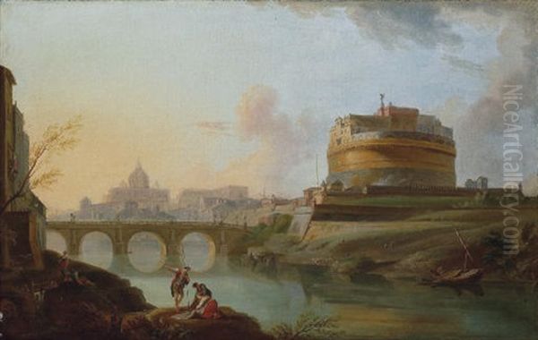A View Of The Tiber, Rome, With The Castel Sant Angelo And St. Peter's Beyond - view 1