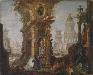 Capriccio Architettonico Con Porticato In Rovina E Edifici Classici by Jean Baptiste Lallemand