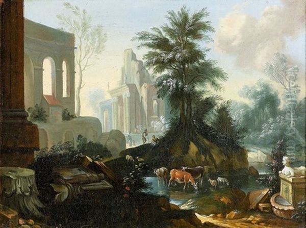 Idyllische Hirtenpartie In Ruinenlandschaft - view 1