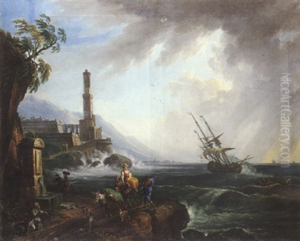 Port Mediterraneen Avec Paysans Sur Le Rivage - view 1