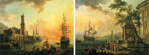 Fishermen And Courtesans In A Mediterranean Port At Sunset Fishermen And Courtesans In A Mediterranean Port At Sunset