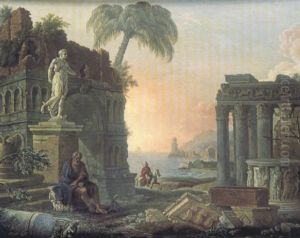 Un Philosophe Meditant Au Milieu Des Ruines by Jean Baptiste Lallemand