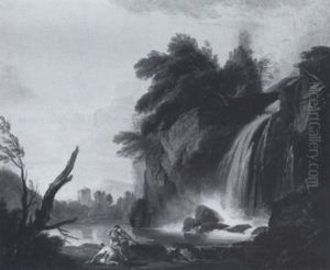 Figures Before A Waterfall by Jean Baptiste Lallemand