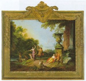 Tanzende Nymphen Und Satyrn In Einer Bewaldeten Fluslandschaft