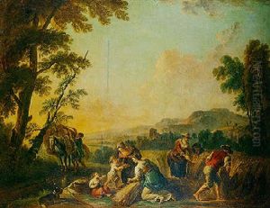 Rustic Family Reaping Wheat