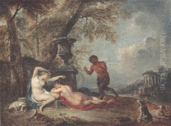 A Satyr And Two Sleeping Nymphs In An Italianate Landscape, A Temple Beyond - view 1
