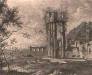 A Capriccio Of A Harbour With Drover And Fisherman
