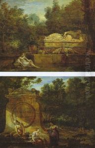 Deux Femmes Conversant Pres Dune Fontaine, Des Bergers Dans Le Fond by Jean Baptiste Lallemand