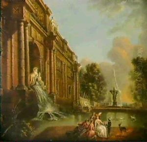 Personnages Goutant Des Sorbets Pres D'une Fontaine