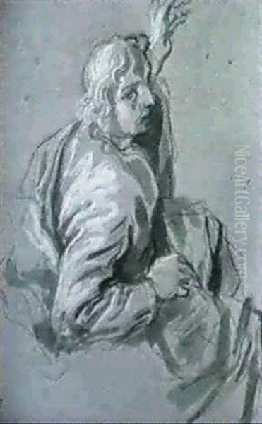 A Study Of A Seated Saint, Half Length, His Left Arm Raised - view 1