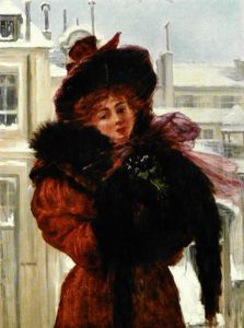 Elegant Dame Holdende En Buket Af Violer