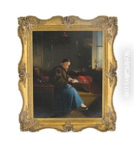 A Scholar Sitting And Reading In An Interior by Lam Qua