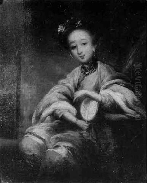 Portrait Of An Oriental Lady, Seated Half Length, Holding A Fan - view 1
