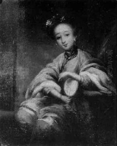 Portrait Of An Oriental Lady, Seated Half Length, Holding A Fan Portrait Of An Oriental Lady, Seated Half Length, Holding A Fan