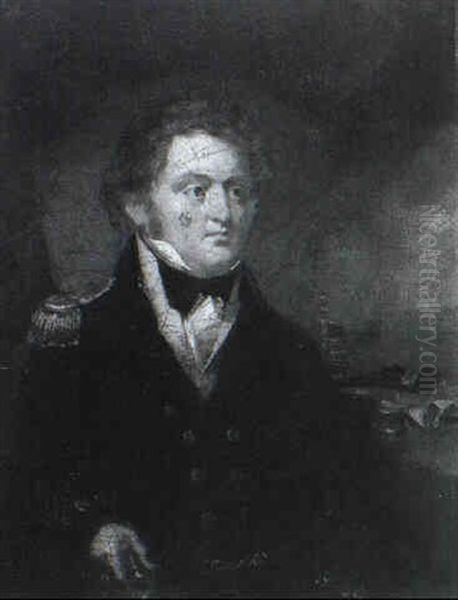 Portrait Of A Naval Officer Seated Half Length, In Military Dress A Seascape Beyond - view 1