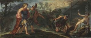 Rinaldo Called Back To Arms By Ubaldo And Carlo; Or Aeneas, Being Urged To Leave Carthage by Giovanni Battista Lama