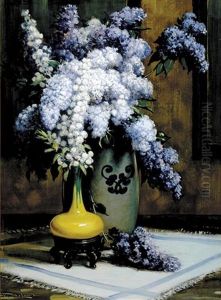 Wisteria And Chinese Porcelain Still Life by Frederick Mortimer Lamb