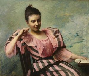 A Seated Woman In A Striped Dress by Rose Lamb