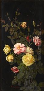 Cuttings Of Pink And Yellow Roses by George Cochran Lambdin