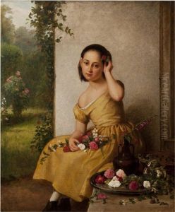 Girl In A Yellow Dress With Fresh Cut Flowers by George Cochran Lambdin