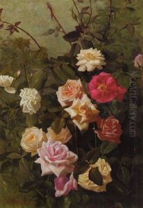 White, Pink, Yellow And Red Roses by George Cochran Lambdin
