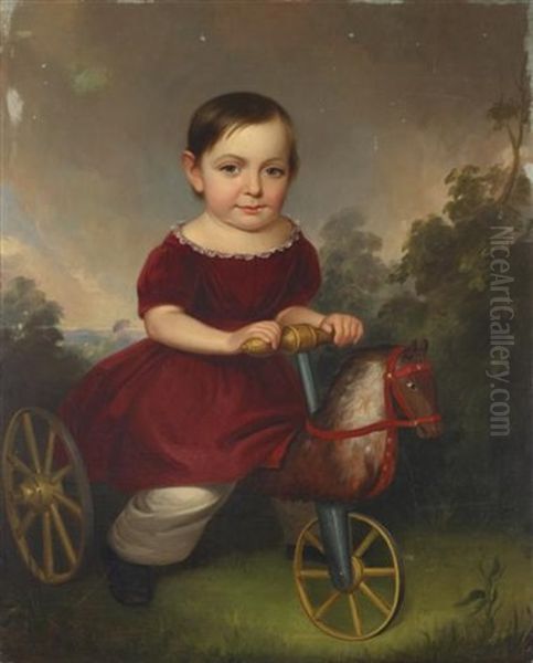 Portrait Of A Young Boy On Rocking Horse - view 1