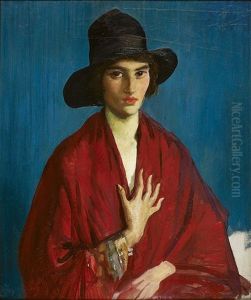 Woman In A Red Dress And Black Hat