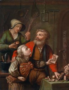 Eine Familienszene Mit Einem Kleinen Jungen Mit Lebkuchen Und Geback Eine Familienszene Mit Einem Kleinen Jungen Mit Lebkuchen Und Geback