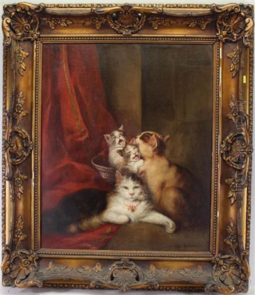 Painting Of A Family Of Cats In An Elegant Interior Setting - view 1