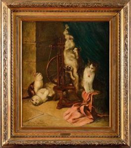 Les Chatons Et Le Rouet by Louis Eugene Lambert