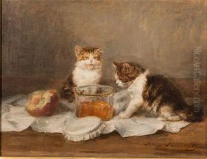 Kittens With A Jar Of Peach Preserve by Louis Eugene Lambert