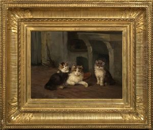Interior Scene With Kittens Playing by Louis Eugene Lambert
