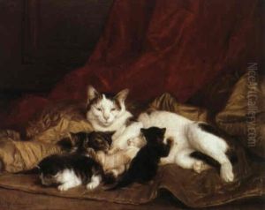 Une Famille De Chats by Louis Eugene Lambert