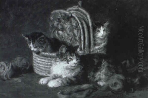 Drei Spielende Katzen Im Korb - view 1