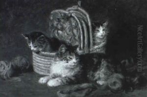 Drei Spielende Katzen Im Korb by Louis Eugene Lambert